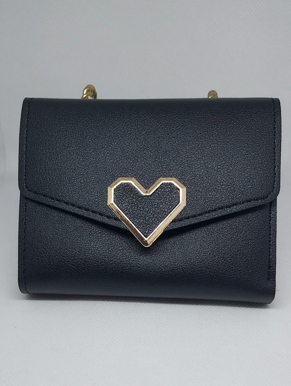 Wallet Faux Leather With Heart Snap Closure Black NWT